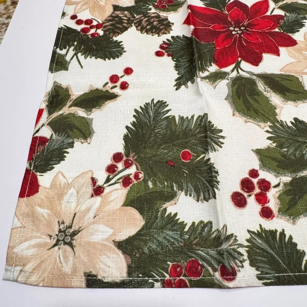 Set 7 St Nicholas Square Christmas Poinsettia Cloth Napkins Red Green Floral Vtg